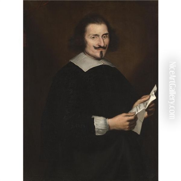 Portrait Of A Gentleman Wearing Black And Holding A Letter (traiano Buoninsegni?) Oil Painting by Giovanni Bernardo Carboni