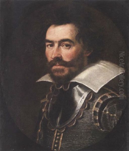 Portrait Of A Gentleman In A Gorget And White Collar Oil Painting by Giovanni Bernardo Carboni