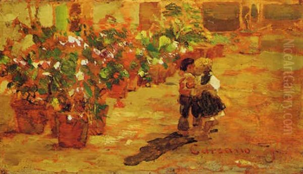 Bambini E Fiori Oil Painting by Filippo Carcano