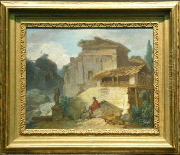 Imaginary Ruins And Cascade Near Tivoli Oil Painting by Jean-Francois Amand