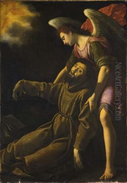 Saint Francois D'assise, Soutenu Par Un Ange Apres Avoir Recu Les Stigmates Oil Painting by Lodovico (Il Cigoli) Cardi