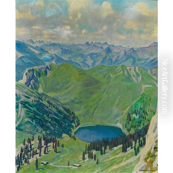 Bergsee In Den Berner Alpen Oil Painting by Emil Cardinaux