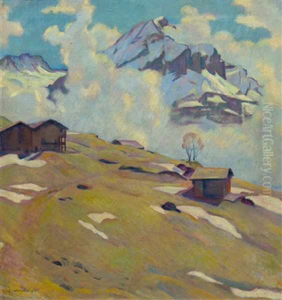 Foggy Mountains In The Bernese Oberland Oil Painting by Emil Cardinaux