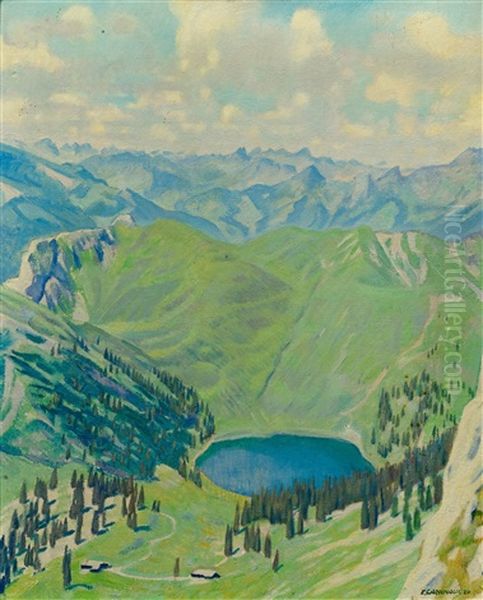 Mountain Lake In The Alps (seebergersee) Oil Painting by Emil Cardinaux