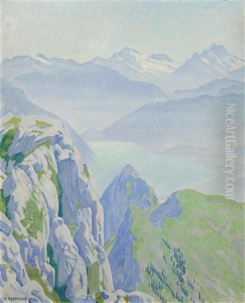 Ausblick Vom Stockhorn Oil Painting by Emil Cardinaux