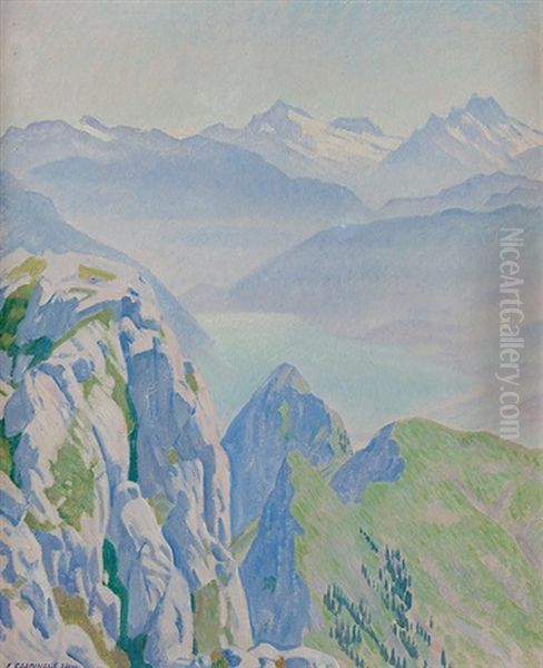 Stockhornlandschaft - Ausblick Vom Stockhorn Oil Painting by Emil Cardinaux