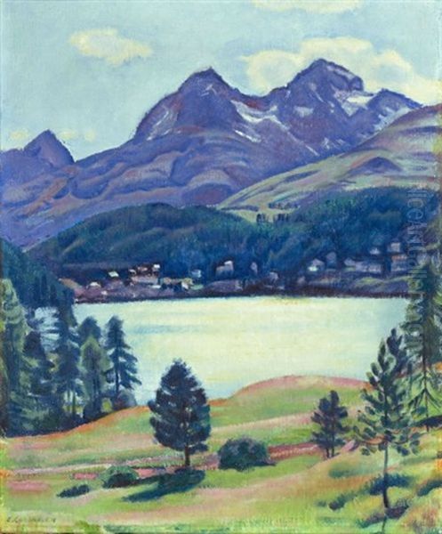 Blick Vom Hotel Waldhaus Auf St. Moritz Bad (view From Hotel Waldhaus To St. Moritz Bad) Oil Painting by Emil Cardinaux