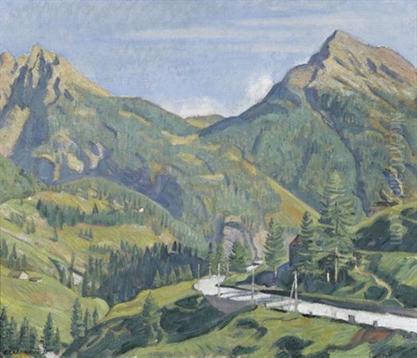 Die Simplon-passstrasse Im Sommer Oil Painting by Emil Cardinaux