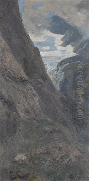 Landschaftspartie Mit Gletscher Und Schroffen Felsen Oil Painting by Emil Cardinaux