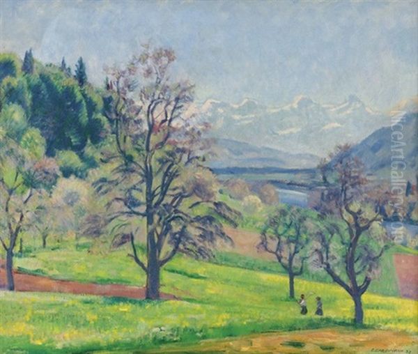 Fruhlingslandschaft Mit Der Alpenkette Oil Painting by Emil Cardinaux