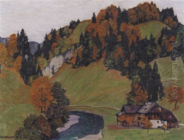 Herbstliche Flusslandschaft Oil Painting by Emil Cardinaux