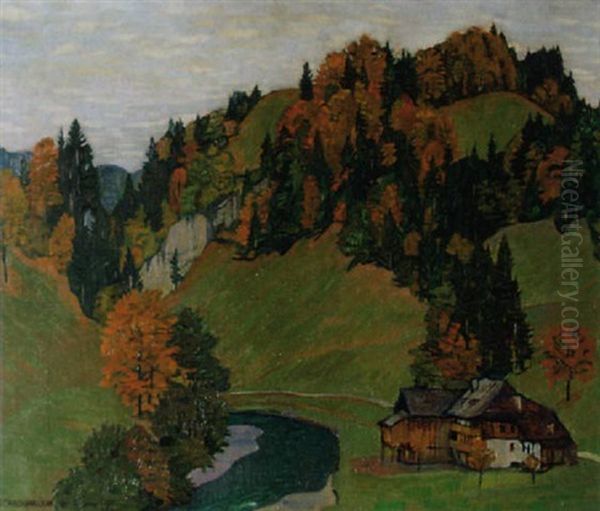 Gehoft In Herbstlandschaft Oil Painting by Emil Cardinaux