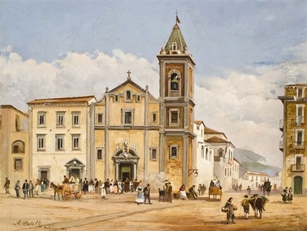 Palermo, Figure Nell'antica Piazza Oil Painting by Achille Carelli