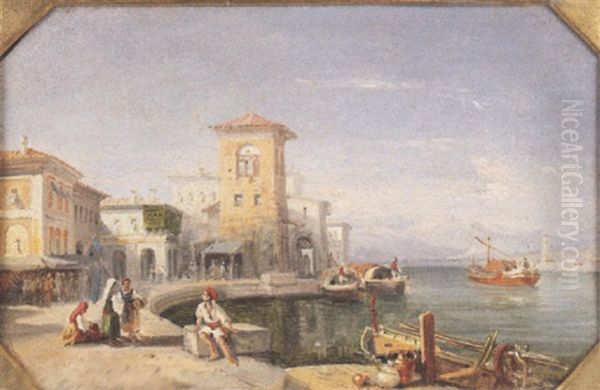 Scena Di Vita Costiera Oil Painting by Achille Carelli