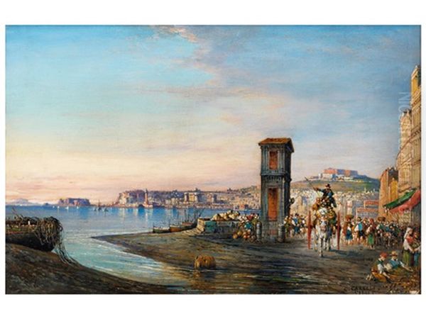 Vedute Von Neapel Mit Castello Sant Elmo Und Reggia Di Capodimonte Im Hintergrund Oil Painting by Consalvo Carelli