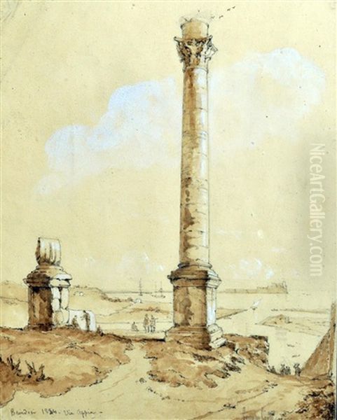 Le Colonne Della Via Appia Al Porto Di Brindisi Oil Painting by Consalvo Carelli