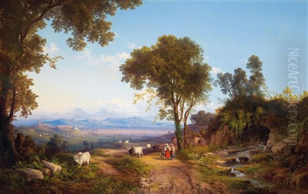 Blick In Die Campagna Romana (aqua Claudia) Oil Painting by Consalvo Carelli