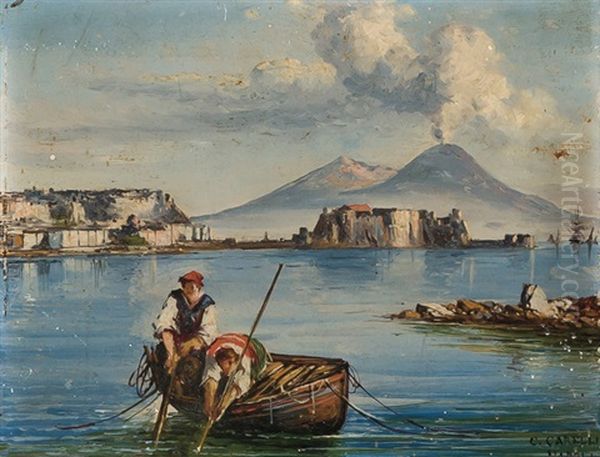 Fishermen In The Bay Of Naples Oil Painting by Consalvo Carelli