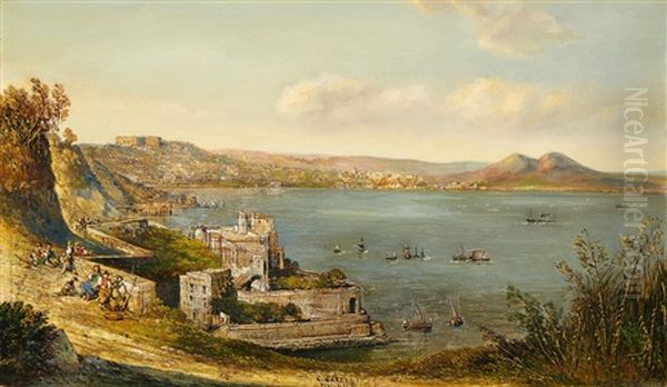 View From Pospillipo Over The Gulf Of Naples Oil Painting by Consalvo Carelli