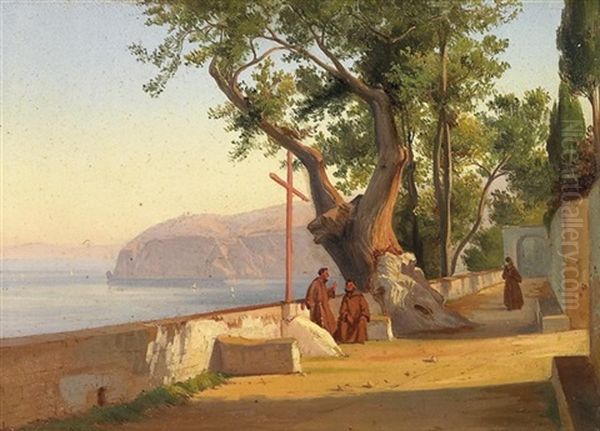 Kustenpartie Bei Sorrent (+ Kustenpartie Bei Amalfi, Lrgr; 2 Works) Oil Painting by Consalvo Carelli