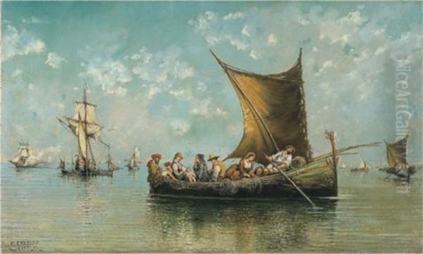 Barche Di Pescatori Nel Golfo Di Napoli Oil Painting by Consalvo Carelli