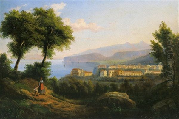 Vista Sul Golfo Di Napoli (+ Vista Sul Golfo Di Sorrento; 2 Works) Oil Painting by Consalvo Carelli