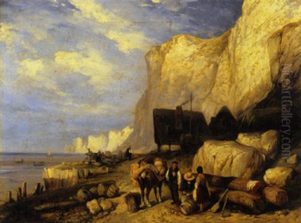 Vita Costiera A Dover, 1844 Oil Painting by Consalvo Carelli