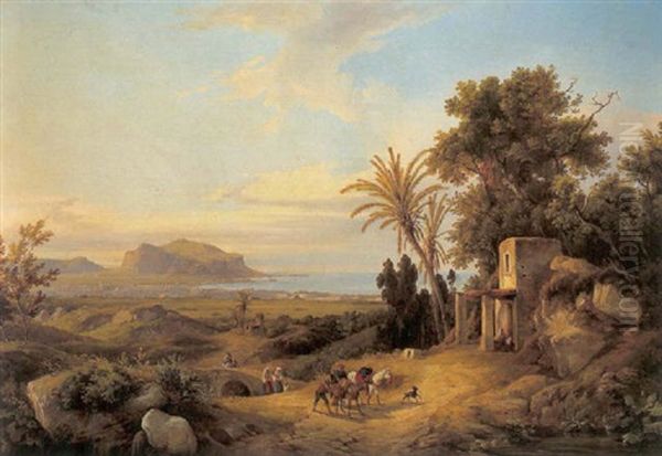 Blick Auf Palermo Und Den Monte Pellegrino Oil Painting by Consalvo Carelli