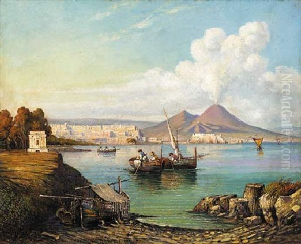 Fishing In The Bay Of Naples Oil Painting by Consalvo Carelli