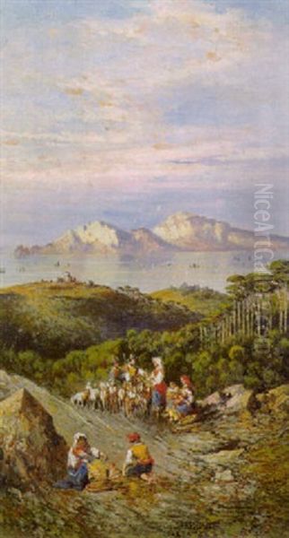 Pastori A Sorrento Con Capri Sullo Sfondo Oil Painting by Consalvo Carelli