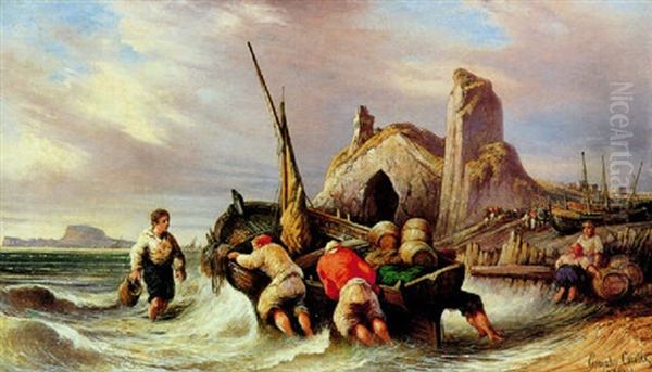 Preparativi Per La Pesca A Capo Miseno Oil Painting by Consalvo Carelli