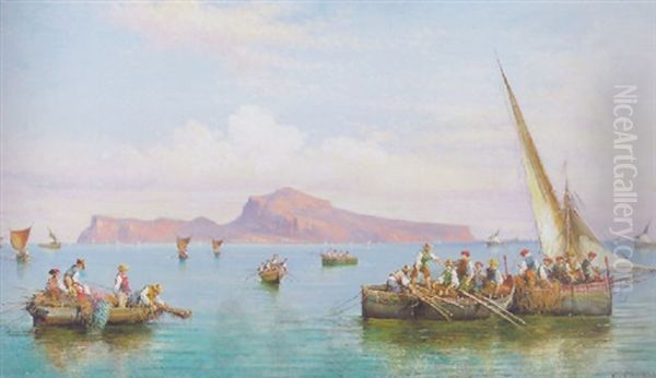 Fischerboote Vor Capri Oil Painting by Consalvo Carelli