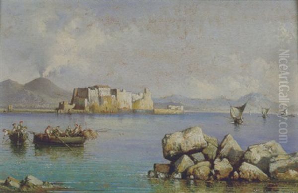 Napoli, Pescatori E Barche Nei Pressi Di Castel Del'ovo Oil Painting by Consalvo Carelli