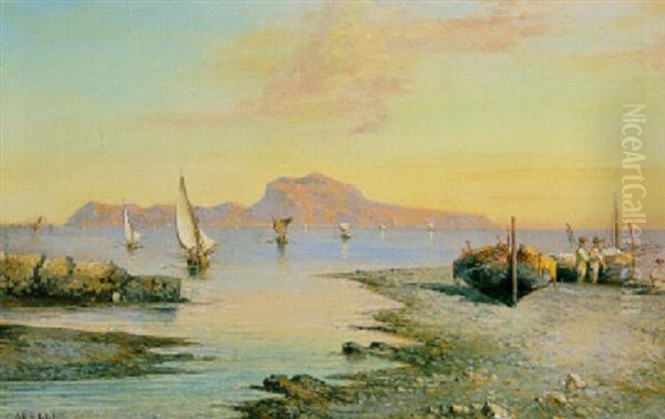 Capri Und Der Golf Von Neapel Im Abendlicht Oil Painting by Consalvo Carelli