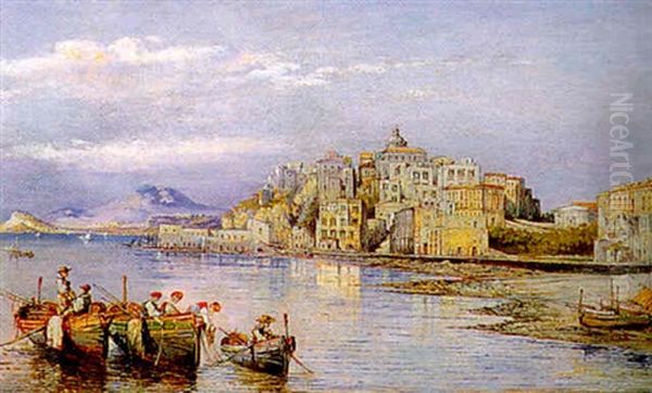 Rione Terra A Pozzuoli Con I Campi Flegrei Sull Sfondo Oil Painting by Consalvo Carelli