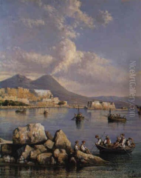 Pescatori Davanti A Castel Dell'ovo Oil Painting by Consalvo Carelli