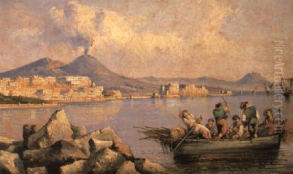 Fishermen In The Bay Of Naples Oil Painting by Consalvo Carelli