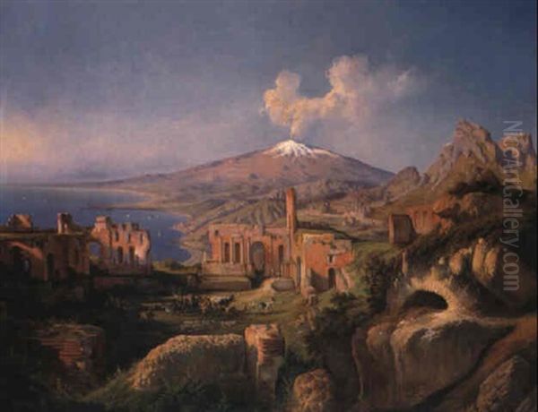 Il Teatro Di Taormina Oil Painting by Consalvo Carelli