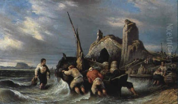 Pescatori A Capo Miseno Oil Painting by Consalvo Carelli