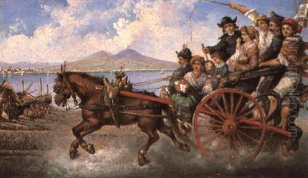 Crowded Chariot Oil Painting by Consalvo Carelli