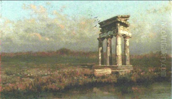 A Landscape With A Classical Ruin Oil Painting by Consalvo Carelli