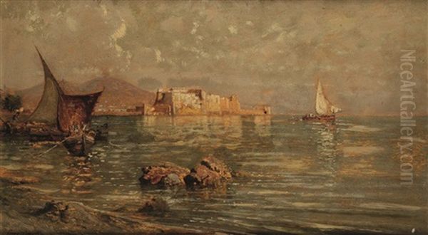 Castel Dell'ovo, Santa Lucia, Naples Oil Painting by Giuseppe Carelli