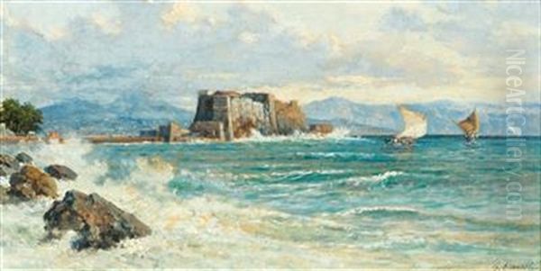 Rough Seas, Naples Oil Painting by Giuseppe Carelli