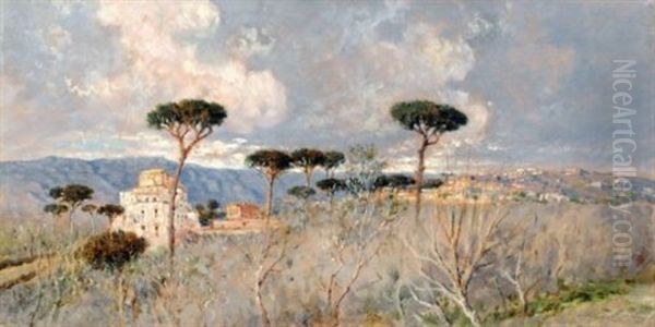 Neapolitanische Landschaft Mit Pinien Oil Painting by Giuseppe Carelli