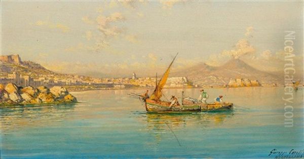 View Of The Bay Of Naples With View Of Mergellina In The Background Oil Painting by Giuseppe Carelli