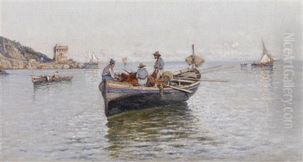 Fischerboote Im Golf (von Neapel?) Oil Painting by Giuseppe Carelli