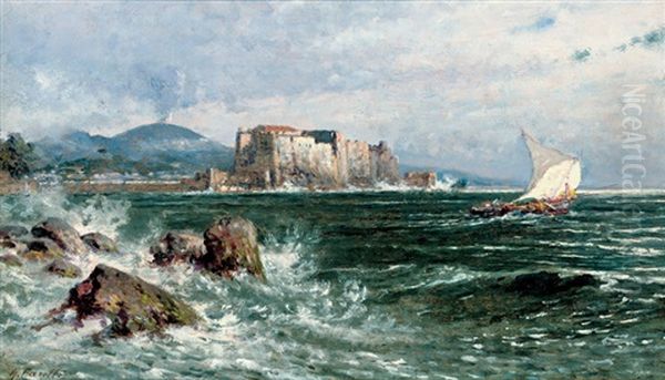 Setting Sail In The Bay Of Naples Oil Painting by Giuseppe Carelli