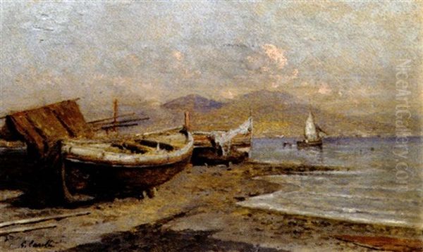 Barche In Secca Nel Golfo Di Napoli Oil Painting by Giuseppe Carelli