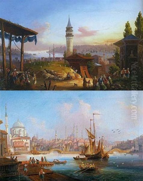 Vue D'istanbul (+ Similar; Pair) Oil Painting by Giuseppe Carelli