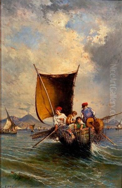 Fishing, Bay Of Naples Oil Painting by Giuseppe Carelli